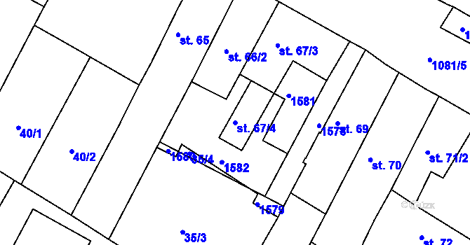Parcela st. 67/4 v KÚ Liblice, Katastrální mapa