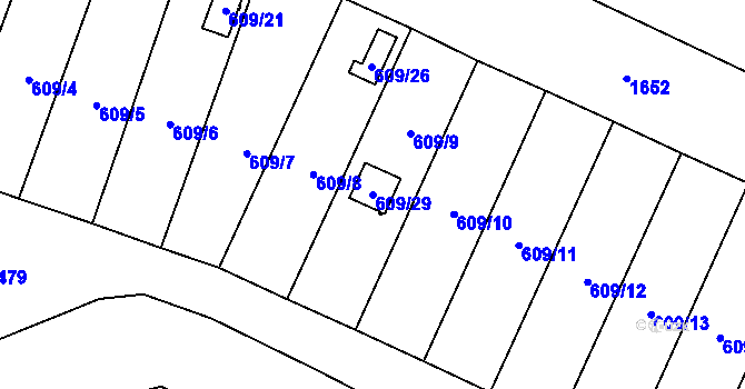 Parcela st. 609/29 v KÚ Býškovice, Katastrální mapa