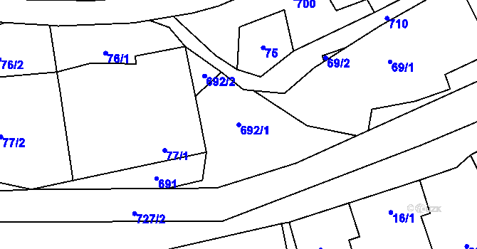 Parcela st. 692/1 v KÚ Býškovice, Katastrální mapa