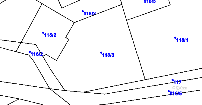 Parcela st. 118/3 v KÚ Býškovice, Katastrální mapa