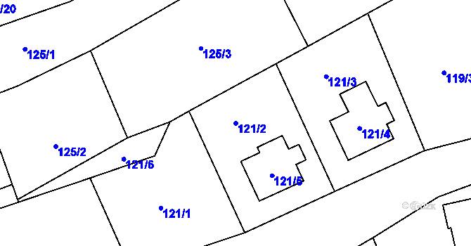 Parcela st. 121/2 v KÚ Býškovice, Katastrální mapa