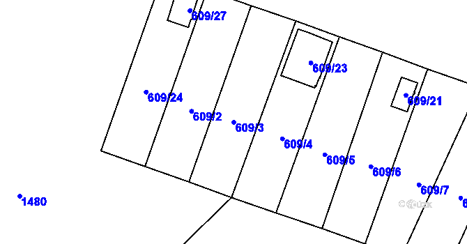 Parcela st. 609/3 v KÚ Býškovice, Katastrální mapa