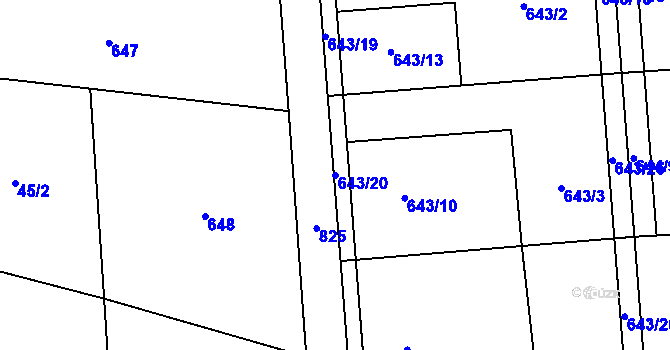 Parcela st. 643/20 v KÚ Býškovice, Katastrální mapa