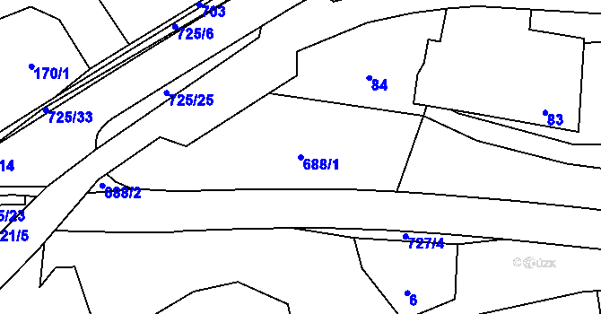 Parcela st. 688/1 v KÚ Býškovice, Katastrální mapa