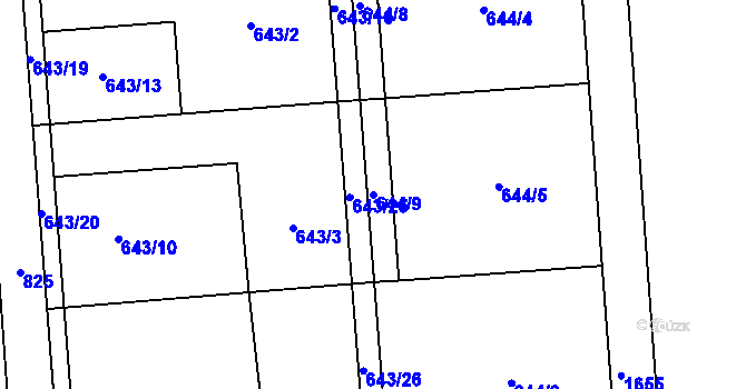 Parcela st. 644/9 v KÚ Býškovice, Katastrální mapa