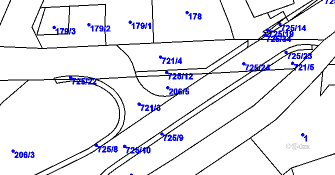 Parcela st. 206/5 v KÚ Býškovice, Katastrální mapa