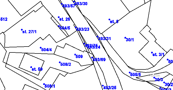Parcela st. 493/24 v KÚ Býšovec, Katastrální mapa