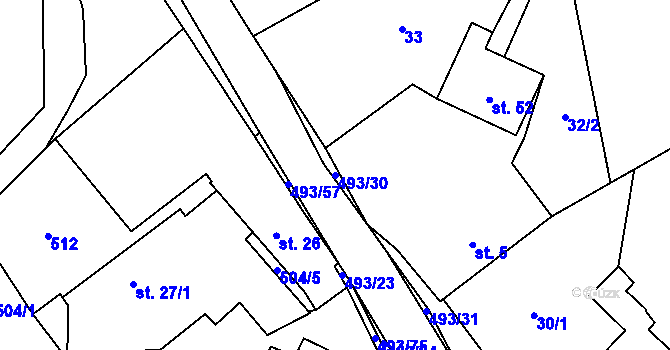 Parcela st. 493/30 v KÚ Býšovec, Katastrální mapa