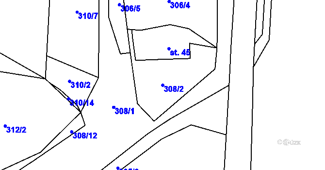 Parcela st. 308/2 v KÚ Smrček, Katastrální mapa