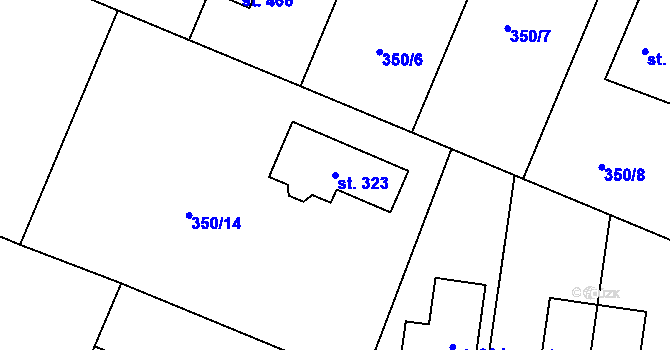 Parcela st. 323 v KÚ Býšť, Katastrální mapa