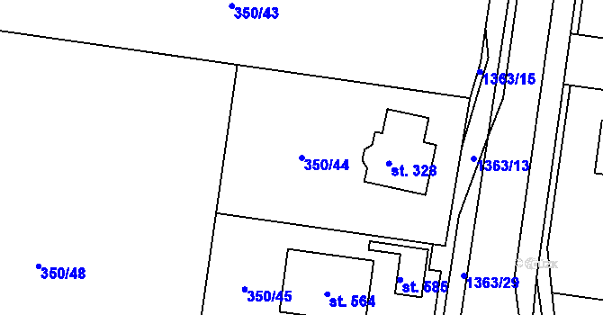 Parcela st. 350/44 v KÚ Býšť, Katastrální mapa
