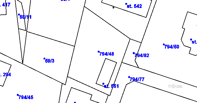 Parcela st. 794/48 v KÚ Býšť, Katastrální mapa