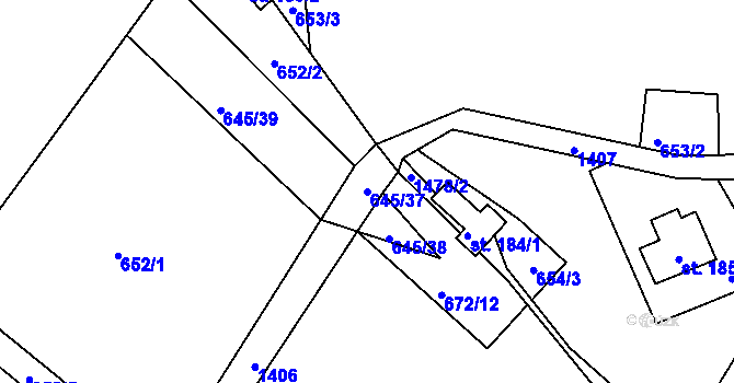 Parcela st. 645/37 v KÚ Býšť, Katastrální mapa