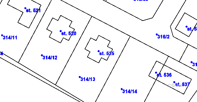 Parcela st. 525 v KÚ Býšť, Katastrální mapa