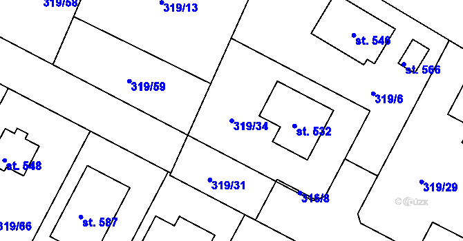 Parcela st. 319/34 v KÚ Býšť, Katastrální mapa