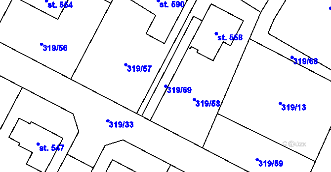 Parcela st. 319/69 v KÚ Býšť, Katastrální mapa