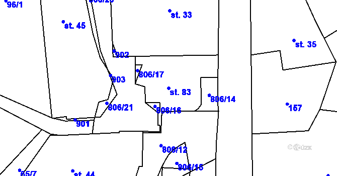 Parcela st. 83 v KÚ Byzhradec, Katastrální mapa