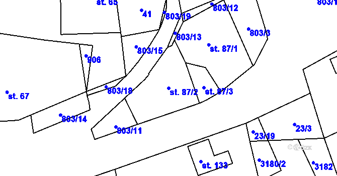Parcela st. 87/2 v KÚ Byzhradec, Katastrální mapa