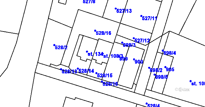 Parcela st. 108/3 v KÚ Byzhradec, Katastrální mapa