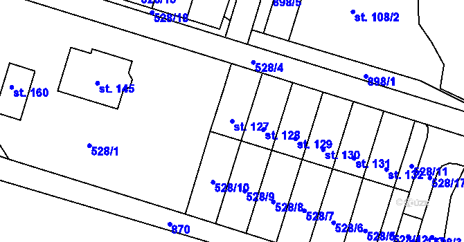 Parcela st. 127 v KÚ Byzhradec, Katastrální mapa