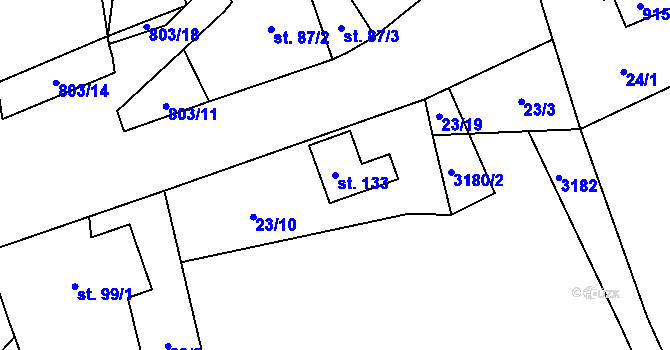 Parcela st. 133 v KÚ Byzhradec, Katastrální mapa