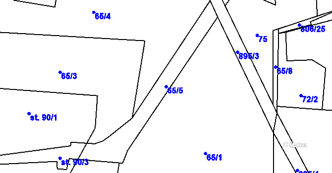 Parcela st. 65/5 v KÚ Byzhradec, Katastrální mapa
