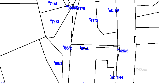 Parcela st. 67/4 v KÚ Byzhradec, Katastrální mapa