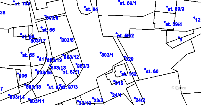 Parcela st. 803/1 v KÚ Byzhradec, Katastrální mapa