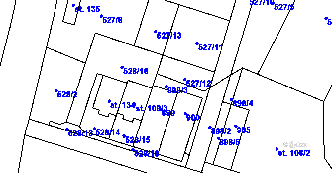 Parcela st. 898/3 v KÚ Byzhradec, Katastrální mapa