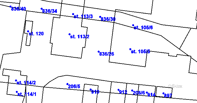 Parcela st. 836/26 v KÚ Byzhradec, Katastrální mapa