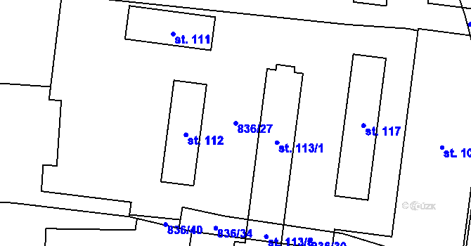 Parcela st. 836/27 v KÚ Byzhradec, Katastrální mapa