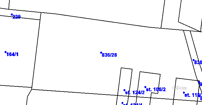 Parcela st. 836/28 v KÚ Byzhradec, Katastrální mapa
