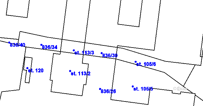 Parcela st. 836/30 v KÚ Byzhradec, Katastrální mapa