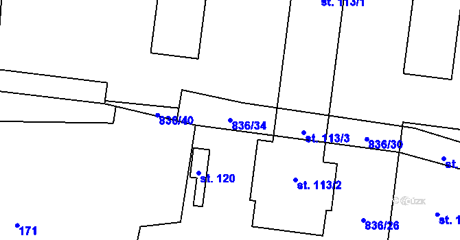 Parcela st. 836/34 v KÚ Byzhradec, Katastrální mapa