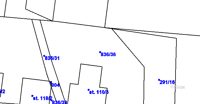 Parcela st. 836/36 v KÚ Byzhradec, Katastrální mapa