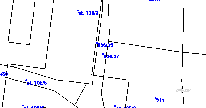 Parcela st. 836/37 v KÚ Byzhradec, Katastrální mapa
