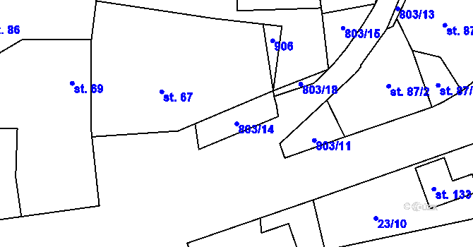 Parcela st. 803/14 v KÚ Byzhradec, Katastrální mapa