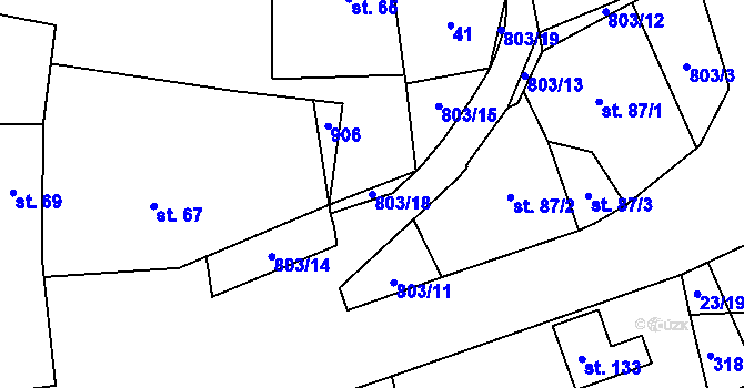 Parcela st. 803/18 v KÚ Byzhradec, Katastrální mapa