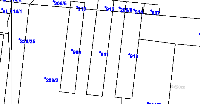 Parcela st. 911 v KÚ Byzhradec, Katastrální mapa