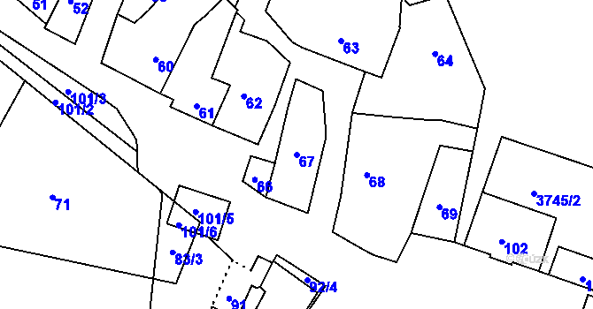 Parcela st. 67 v KÚ Bzenec, Katastrální mapa