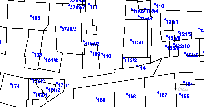 Parcela st. 110 v KÚ Bzenec, Katastrální mapa