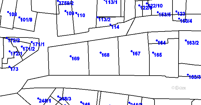 Parcela st. 168 v KÚ Bzenec, Katastrální mapa