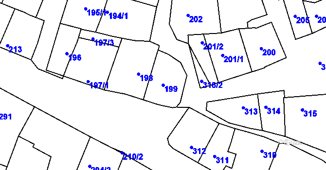 Parcela st. 199 v KÚ Bzenec, Katastrální mapa