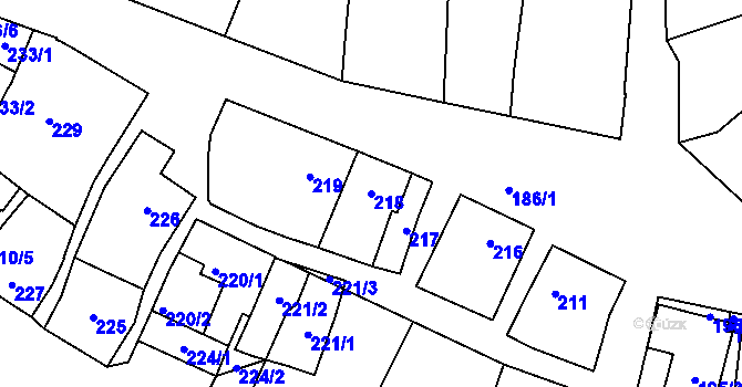 Parcela st. 218 v KÚ Bzenec, Katastrální mapa