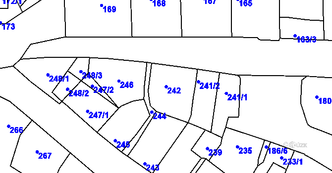Parcela st. 242 v KÚ Bzenec, Katastrální mapa