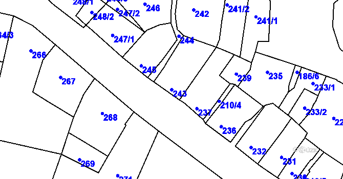 Parcela st. 243 v KÚ Bzenec, Katastrální mapa