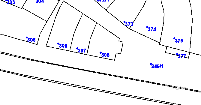 Parcela st. 308 v KÚ Bzenec, Katastrální mapa