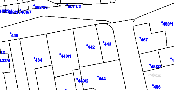 Parcela st. 442 v KÚ Bzenec, Katastrální mapa