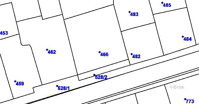 Parcela st. 466 v KÚ Bzenec, Katastrální mapa