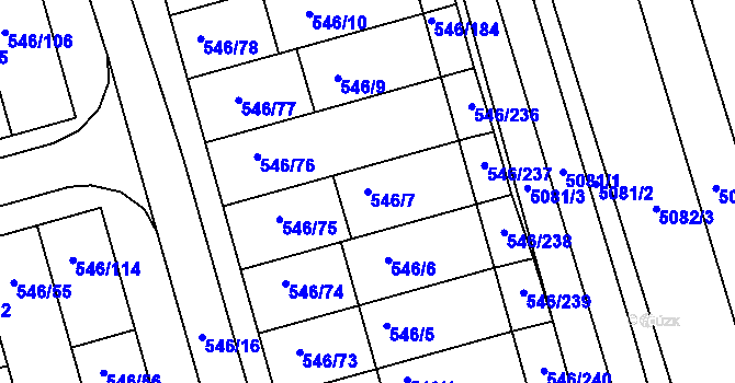 Parcela st. 546/7 v KÚ Bzenec, Katastrální mapa